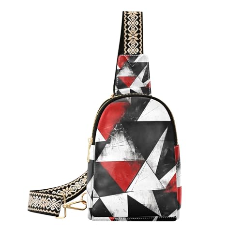 Trendige rot-schwarze, unregelmäßige Dreieckstasche für Herren, modische Tasche für Damen für Reisen, Rotes, schwarzes unregelmäßiges Dreieck, 1 size von Amooorous