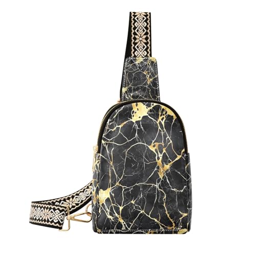 Trendige schwarz-goldene unregelmäßige Kunst-Marmor-Taschen für Herren, niedliche Tasche für Damen zum Wandern, Unregelmäßiger Kunstmarmor in Schwarzgold, 1 size von Amooorous