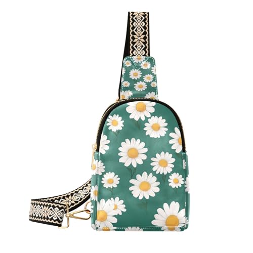 Trendige weiße Gänseblümchen-Gürteltasche aus Leder für Damen zum Wandern, Weißer Gänseblümchen, 1 size von Amooorous