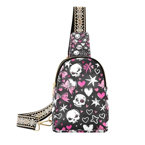 Trendiger Love You To Death Totenkopf & Pfirsichherz Sling Bag Herren niedlicher Sling Rucksack für Damen für Reisen, Love You To Death Totenkopf & Pfirsichherz, 1 size von Amooorous