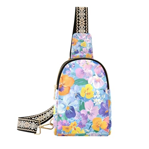 Trendiges Ölgemälde mit Retro-Blumen in blauer Schultertasche, niedliche Gürteltasche zum Wandern, Ölgemälde mit Retro-Blumen in Blau, 1 size von Amooorous