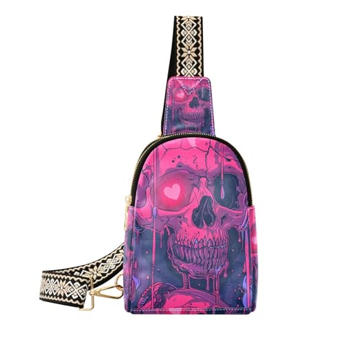 Trendy Love You To Death Skull & Pfirsichherz kleine Gürteltasche aus Leder für Herren zum Wandern, Love You To Death Totenkopf & Pfirsichherz, 1 size von Amooorous