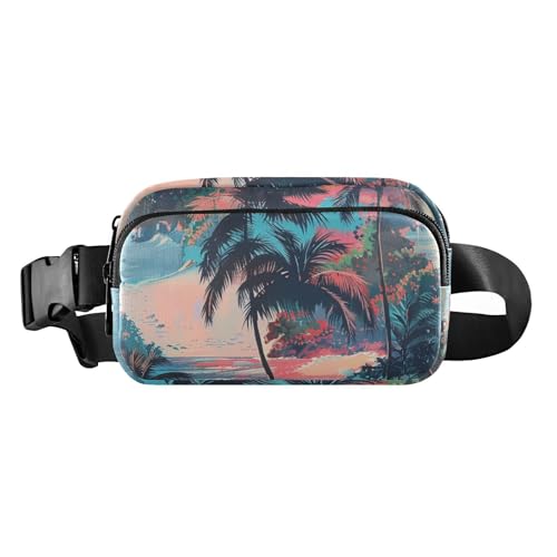 Tropische hawaiianische Strand-Umhängetasche, Hüfttasche für Männer und Frauen, kleine Crossbody-Tasche, Anti-Diebstahl-Hüfttasche mit verstellbarem Riemen für Reisen, Einkaufen, Laufen, Tropischer von Amooorous