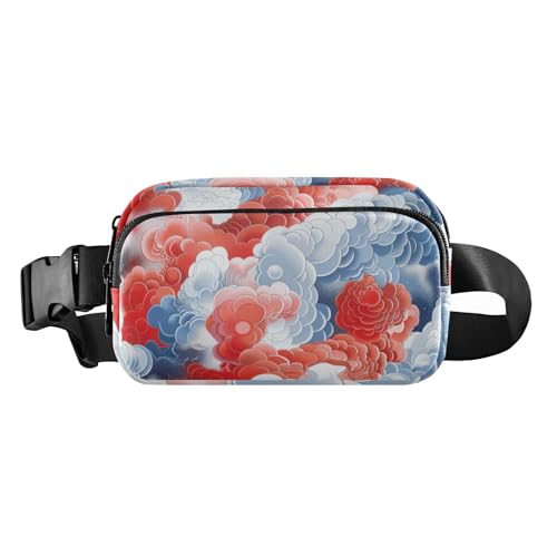 Ukiyo-e modische Bauchtasche für Damen und Herren, Mini-Gürteltasche mit verstellbarem Gurt, für Reisen, Laufen, Wandern, Rot und Weiß, Rote und weiße Wolke ukiyo-e, 1 size von Amooorous