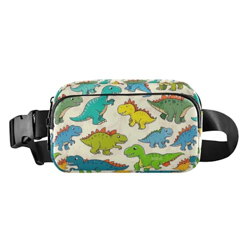 Umhängetasche mit Cartoon-Dinosaurier-Motiv, für Damen und Herren, kleine Umhängetasche mit verstellbarem Riemen, für Radfahren, Wandern, Fitnessstudio, Beige von Amooorous