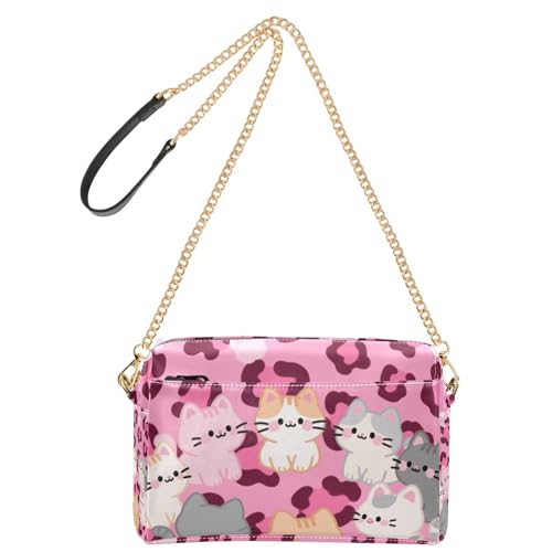 Umhängetasche mit Cartoon-Motiv, Leopardenmuster, Katzen, Fliege, modisch, klein, veganes Leder, wasserdicht, Schultertasche von Amooorous