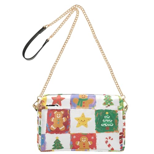 Umhängetasche mit Motiv Merry Christmas Tree Lebkuchen, modisch, klein, veganes Leder, Geldbörse für Teenager, wasserdicht, Crossover-Tasche von Amooorous