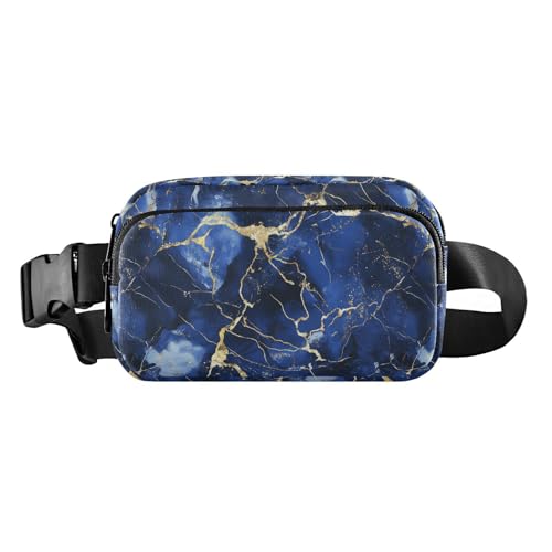Unregelmäßige Marmlexture Umhängetasche, Hüfttasche für Damen und Herren, kleiner Brustgürtel, Bauchtasche mit verstellbarem Gurt, für Radfahren, Wandern, Fitnessstudio, Blau / Gold von Amooorous