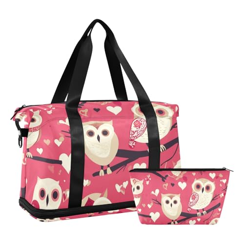 Valentine Owls Lovely Peach Tote Bag Gym Bag with Toiletry Bag for Trekking Foldable, Valentinstag Eulen Lovely Pfirsich, 1 size Valentine Owls Lovely Peach Tote Bag Gym Bag with Toiletry Bag for Trekking Foldable, Valentinstag Eulen Lovely Pfirsich, 1 size von Amooorous