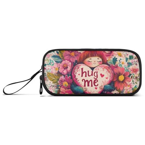 Valentines Day Flowers Peach Ture Love Heart Nylon Pencil Bags with Zipper Big Capacity Pencil Case for Girls Stationery for Preppy School Kids von Amooorous