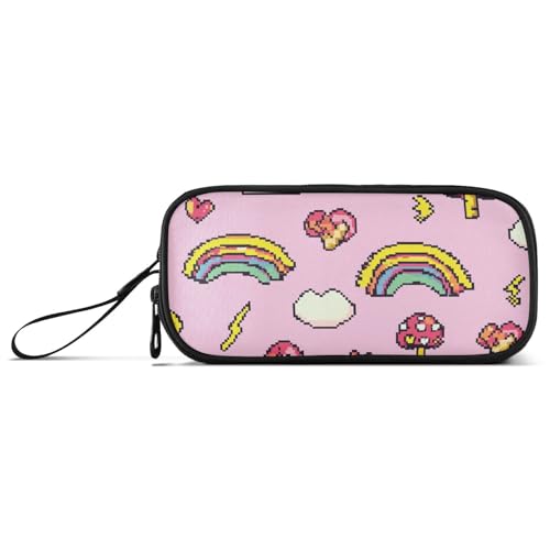 Valentinstag Pixel Wind Regenbogen Pilz Nylon Federmäppchen für Kinder Große Kapazität Federmäppchen für Jungen Schreibwaren für Mittelschule Teenager Mädchen von Amooorous