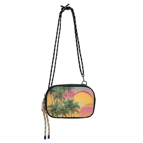 Vapor Wave Style Tropical Tree Sun Crossbody Geldbörse für Damen, trendig, mit verstellbarem Riemen, schwarze Handtasche, "Have a meal carteras", elegant, para mujer von Amooorous