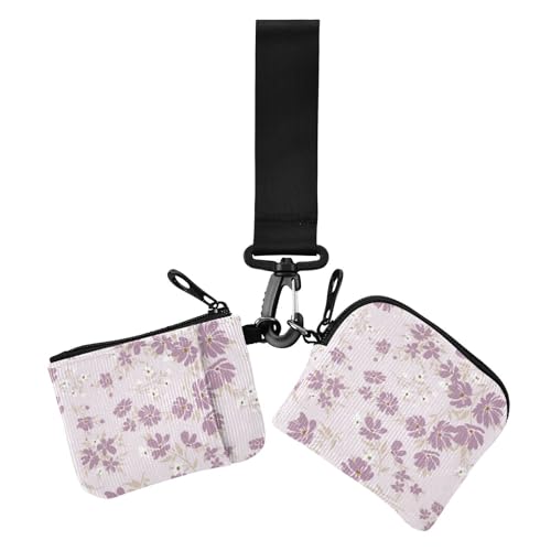 Weiche lila Blumen im Frühling Damen Münzgeldbörsen Kartenetuis kompakte Größe Handgelenktasche Schlüsselhalter mit Schlüsselanhänger für Arbeit Reisen 2 Packungen, Weiche lila Blüten im Frühling, 1 von Amooorous