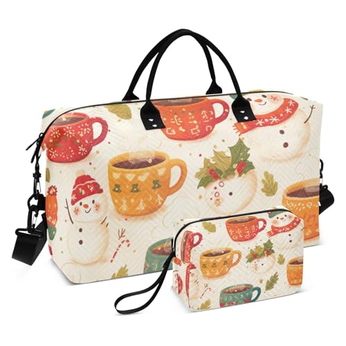 Weihnachten Schneemann Kaffee Gepäck Reisetasche Wochenendtasche Turnbeutel mit Kulturbeutel für Yoga Wasserdicht, Weihnachts-Schneemann-Kaffee, 1 size von Amooorous