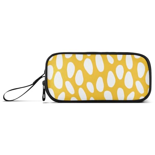 Weiße Punkte auf gelbem Hintergrund, Nylon-Federmäppchen mit Reißverschluss, hohe Kapazität, Federmäppchen für Teenager, Schreibwaren für College-Kinder von Amooorous