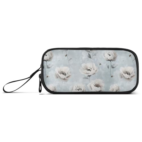 Weiße Vintage Pfingstrosen Blumen Nylon Große Kapazität Federmäppchen Schreibwaren Tasche für adrette Schule Männer von Amooorous