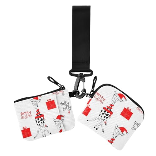 Weiße Weihnachts-Giraffe für Damen, doppelte Brieftaschen, Visitenkartenetui, großes Fassungsvermögen, Visitenkartenetui, Geldorganizer mit Schlüsselanhänger, für Frauen, 2 Packungen, Weiße von Amooorous