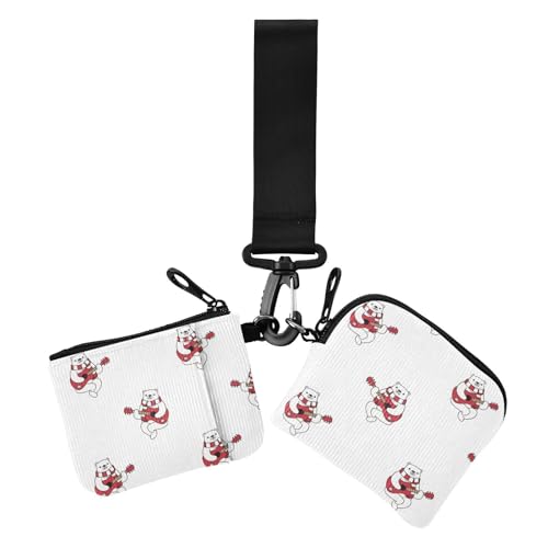 Weiße Weihnachts-Gitarren-Geldbörse mit zwei Handgelenken, kompakte Größe, Reißverschluss, Münztasche mit Schlüsselanhänger, für den täglichen Gebrauch, 2 Stück, Weißer Weihnachtsgitarrenbär, 1 size, von Amooorous