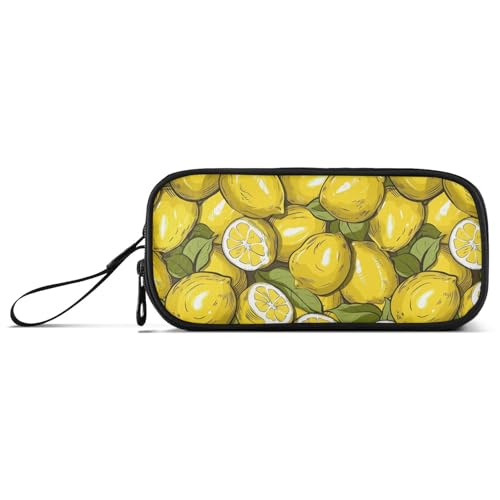 Weißer Hintergrund mit vielen gelben Zitronen, Nylon-Federmäppchen mit großem Fassungsvermögen, Federmäppchen für Schule, Schreibwaren, Tasche für High School, Teenager, Jungen von Amooorous