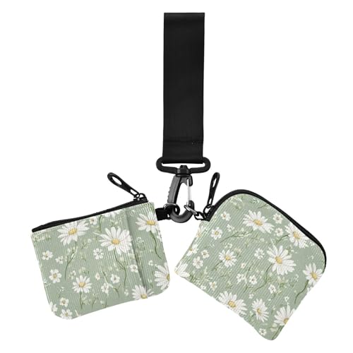 White Daisy Damen Münzgeldbörsen Kartenetuis Slim Portable Visitenkartenhalter mit Handgelenkschlaufe für Frauen 2 Packungen, Weißer Gänseblümchen, 1 size, Casual von Amooorous