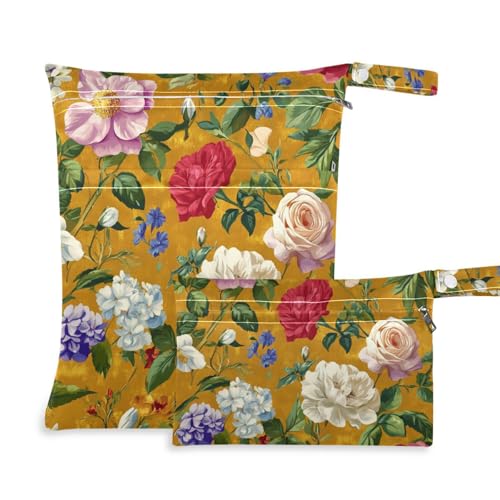 Wiederverwendbare Trockentaschen, Ölgemälde mit bunten Retro-Blumen, 2 Stück, Reiseutensilien für Babys, mit Griffen zum Baden, Reisen Wiederverwendbare Trockentaschen, Ölgemälde mit bunten Retro-Blumen, 2 Stück, Reiseutensilien für Babys, mit Griffen zum Baden, Reisen von Amooorous