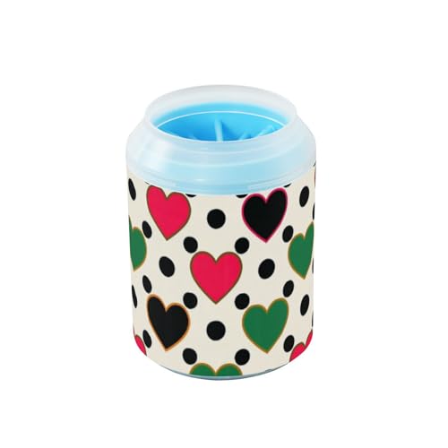 Wiederverwendbarer Pfotenreiniger-Becher mit bunten Herzen, mit weicher Massagebürste, für kleine und mittelgroße Hunde von Amooorous