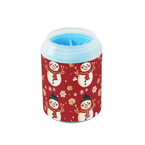 Wiederverwendbarer Pfotenreiniger-Becher mit weicher Massagebürste, für kleine, mittelgroße und große Rassen, Hunde/Katzen, Motiv: Weihnachtsschneemann, Rot / Gold, Limpiador de patas para perro von Amooorous