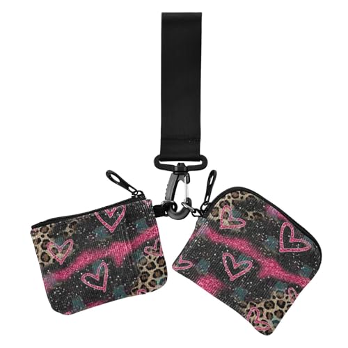 Y2k Stil Pfirsich-Leopardenmuster Doppel-Münzgeldbörse Kreditkartenetui Geldbörse Geldbörse Geldbörse Geldbeutel Organizer mit Schlüsselanhänger für den täglichen Gebrauch, 2 Stück, Y2K-Stil, von Amooorous