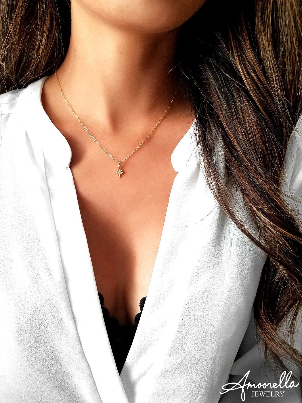 Teeny Tiny North Star Cz Halskette | Acht-Punkt-Stern-Halskette Sternenlicht Zierliche Stern von Amoorella