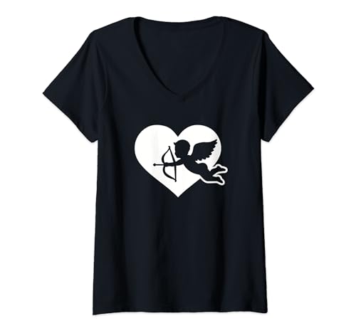 Damen Amor mit Herz T-Shirt mit V-Ausschnitt von Amor Geschenke
