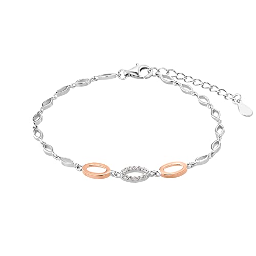 Amor Armband 925 Sterling Silber Damen Armschmuck, mit Zirkonia synth., 17+3 cm, Bicolor, Kommt in Schmuck Geschenk Box, 2022485 von Amor