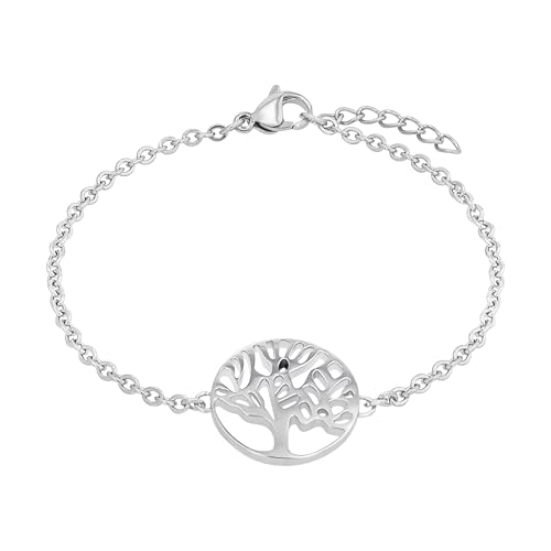 Amor Armband Edelstahl Damen Armschmuck, 17+2 cm, Silber, Lebensbaum, Kommt in Schmuck Geschenk Box, 2037042 von Amor