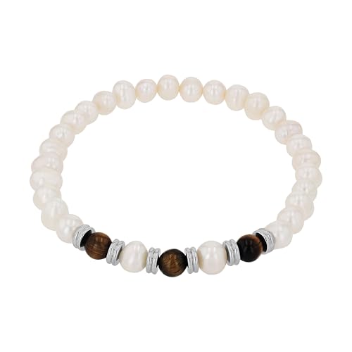 Amor Armband Edelstahl Herren Armschmuck, mit Tigerauge, mit Süßwasserzuchtperle, 21 cm, Braun, Kommt in Schmuck Geschenk Box, 2040330 Amor Armband Edelstahl Herren Armschmuck, mit Tigerauge, mit Süßwasserzuchtperle, 21 cm, Braun, Kommt in Schmuck Geschenk Box, 2040330 von Amor