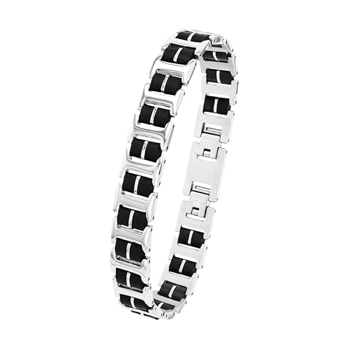 Amor Armband Edelstahl Kautschuk Herren Armschmuck, 22 cm, Silber, Kommt in Schmuck Geschenk Box, 9352524 von Amor