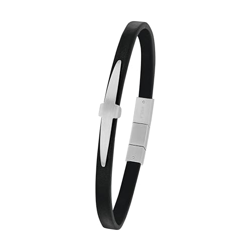 Amor Armband Edelstahl Leder Herren Armschmuck, 21+1 cm, Schwarz, Kommt in Schmuck Geschenk Box, 2040319 Amor Armband Edelstahl Leder Herren Armschmuck, 21+1 cm, Schwarz, Kommt in Schmuck Geschenk Box, 2040319 von Amor