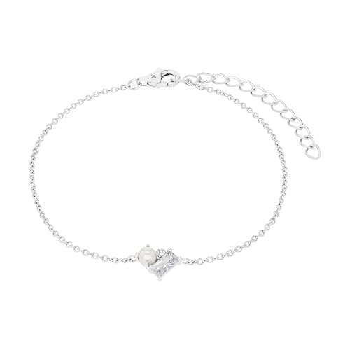 Amor Armband mit Anhänger für Damen, Sterling Silber 925, mit Muschelkernperle und Zirkonia, 16+4 cm, silber, Geschenkidee, kommt in Schmuck Geschenk Box, 2100164 von Amor