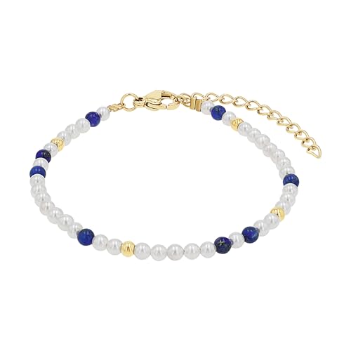 Amor Bead Armband für Damen, Edelstahl, mit Muschelkernperle und Lapis, 16+4 cm, gold, Geschenkidee, kommt in Schmuck Geschenk Box, 2100161 von Amor