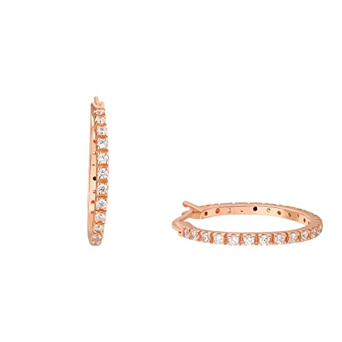 Amor Creolen 925 Sterling Silber Damen Ohrschmuck, mit Zirkonia synth., 2,5 cm, Roséfarben, Kommt in Schmuck Geschenk Box, 2016711 von Amor