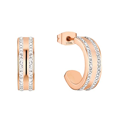 Amor Creolen Edelstahl Damen Ohrschmuck, mit Zirkonia synth., 1,7 cm, Roséfarben, Kommt in Schmuck Geschenk Box, 2022606 von Amor