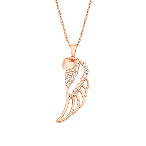 Amor Kette mit Anhänger 925 Sterling Silber Damen Halsschmuck, mit Zirkonia synth., 42+3 cm, Roséfarben, Flügel, Kommt in Schmuck Geschenk Box, 9550883 von Amor