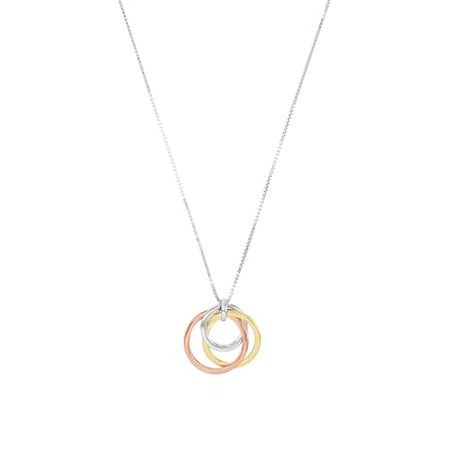 Amor Kette mit Anhänger 925 Sterling Silber Damen Halsschmuck, 50 cm, Tricolor, Ring, Kommt in Schmuck Geschenk Box, 9618675 von Amor