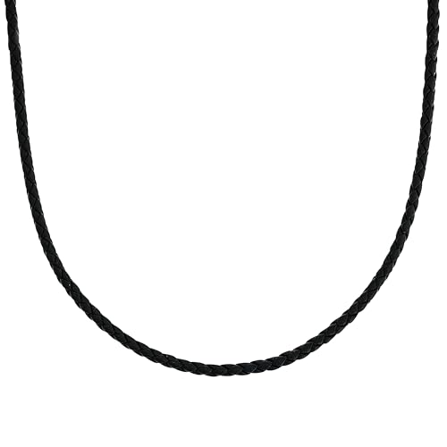 Amor Halskette Edelstahl Leder Unisex Damen Herren Halsschmuck, 50 cm, Schwarz, Kommt in Schmuck Geschenk Box, 2024329 von Amor