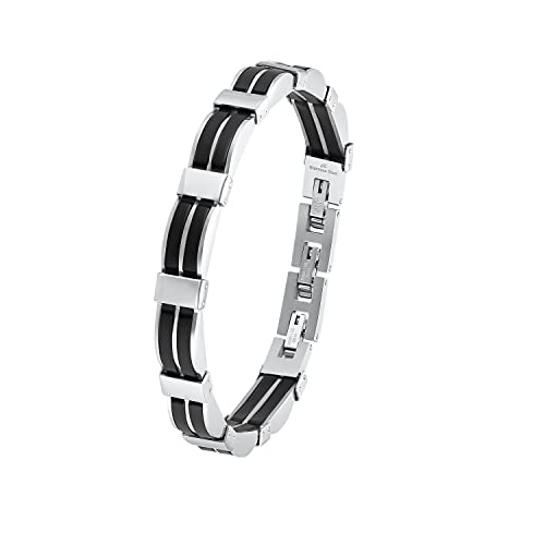 Amor Armband Edelstahl Kautschuk Herren Armschmuck, 20+2 cm, Silber, Kommt in Schmuck Geschenk Box, 9342433 von Amor