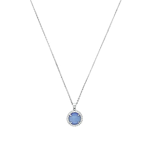 Amor Kette mit Anhänger 925 Sterling Silber Damen Halsschmuck, mit Glas, 45 cm, Blau, Kommt in Schmuck Geschenk Box, 2022072 von Amor