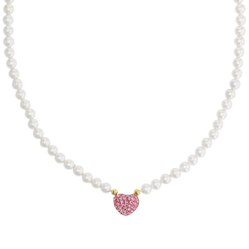 Amor Kette mit Anhänger 925 Sterling Silber Damen Halsschmuck, mit Kristall synth., mit Muschelkernperle, 42+3 cm, Herz, Kommt in Schmuck Geschenk Box, 2039225 von Amor