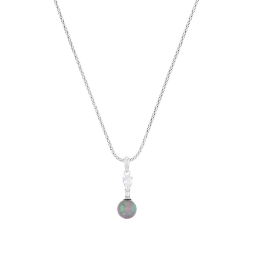 Amor Kette mit Anhänger 925 Sterling Silber Damen Halsschmuck, mit Zirkonia synth., mit Muschelkernperle, 42 cm, Schwarz, Kommt in Schmuck Geschenk Box, 2039270 von Amor
