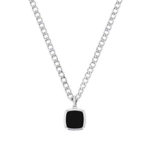 Amor Kette mit Anhänger Edelstahl Herren Halsschmuck, mit Achat, 50+5 cm, Schwarz, Kommt in Schmuck Geschenk Box, 2040349 von Amor