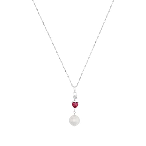 Amor Kette mit Anhänger für Damen, Sterling Silber 925, mit Muschelkernperle und Zirkonia, 45 cm, silber, Herz, Geschenkidee, kommt in Schmuck Geschenk Box, 2100169 von Amor