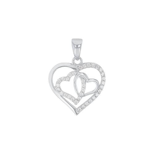 Amor Motivanhänger 925 Sterling Silber Damen Anhänger, mit Zirkonia synth., 2 cm, Silber, Herz, Kommt in Schmuck Geschenk Box, 2023028 von Amor