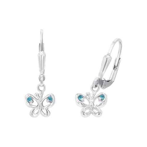 Amor Ohrhänger 925 Sterling Silber Mädchen Kinder Ohrschmuck, mit Zirkonia synth., 2,3 cm, Blau, Schmetterling, Kommt in Schmuck Geschenk Box, 9529636 von Amor